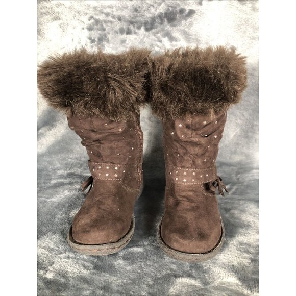 Piper Other - Piper Girls Boots Brown Bling Faux Fur Tops Size 7